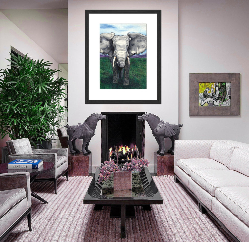 Watercolor Painting - Elephant - Nature Wildlife Fine Art Print Brazen Design Studio White Smoke