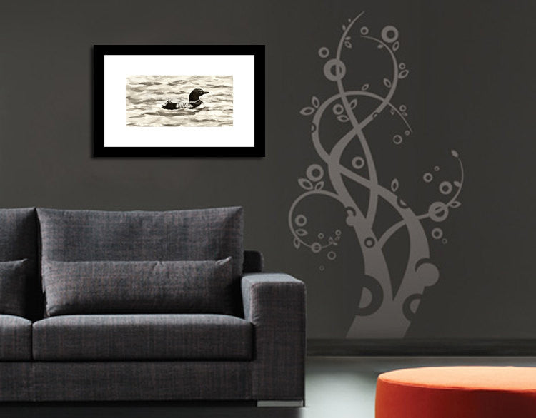 Ink Painting - Common Loon Sumi-e  - Wildlife Japanese Brush Painting - Bird Art Print Brazen Design Studio White Smoke