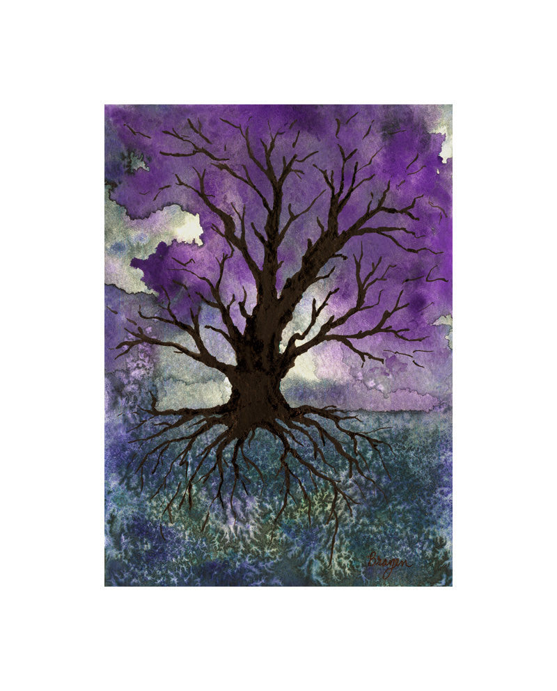 Art Print - Gothic Tree of Life Landscape - Watercolor Painting Brazen Design Studio Dim Gray
