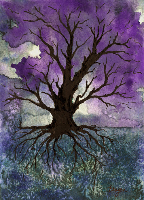 Art Print - Gothic Tree of Life Landscape - Watercolor Painting Brazen Design Studio Black