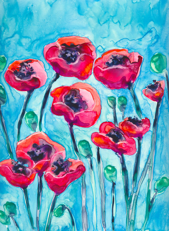 Artistic Poppies Floral Watercolour Painting - Red Flowers - Archival Art Print Brazen Design Studio Medium Violet Red