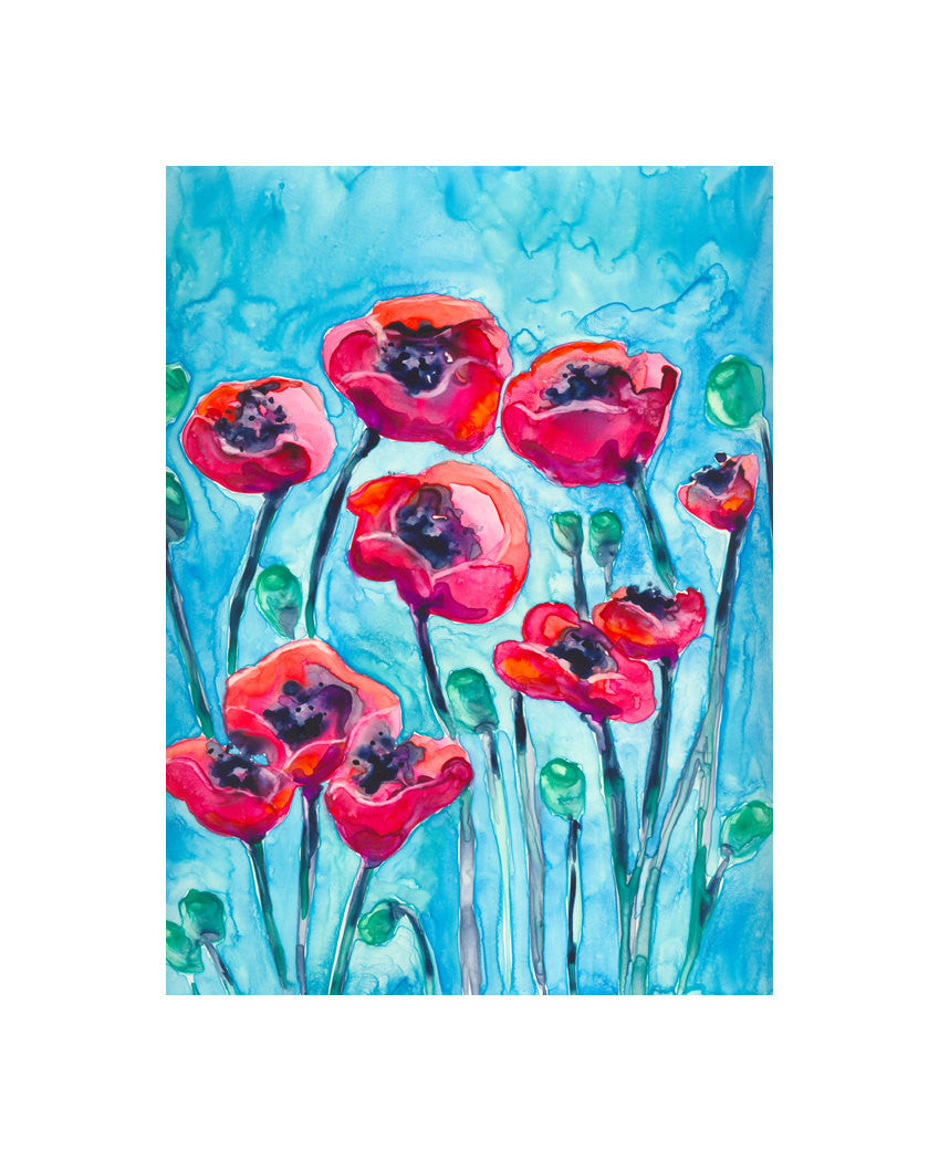 Artistic Poppies Floral Watercolour Painting - Red Flowers - Archival Art Print Brazen Design Studio Maroon