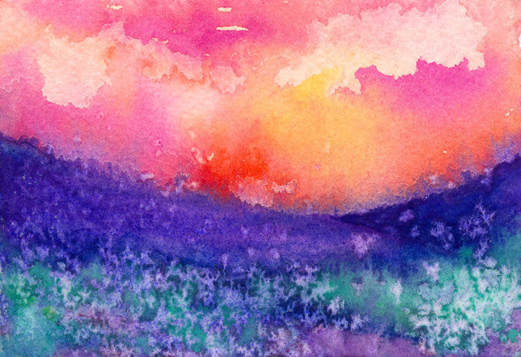 Watercolor Landscape Painting - Lupin Valley Landscape Scenic Art Print Brazen Design Studio Sandy Brown