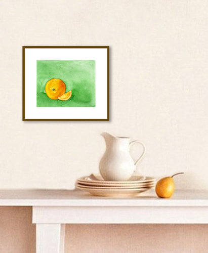Still Life Watercolour Painting - Orange - Still Life Food - Kitchen Decor - Giclee Print Brazen Design Studio Dark Sea Green