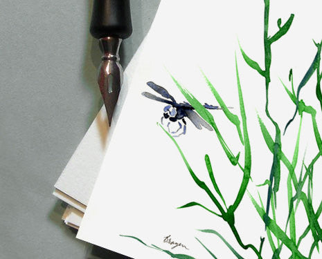 Dragonfly Sumi-e Art Card Brazen Design Studio White Smoke