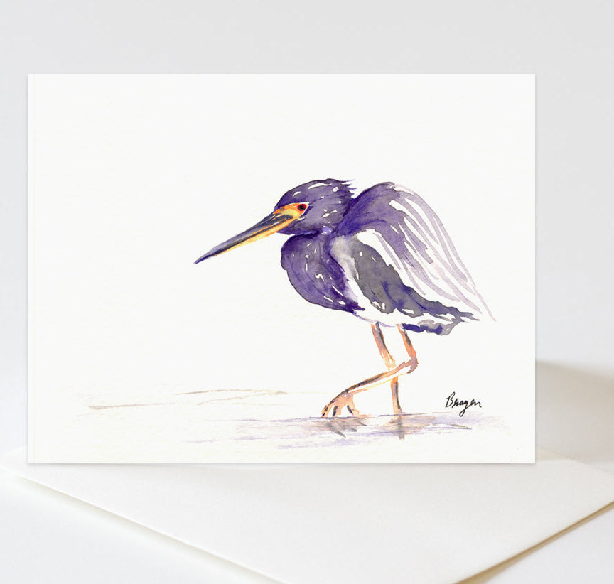 TriColoured Heron Watercolour Bird Painting Art Card Brazen Design Studio Slate Gray