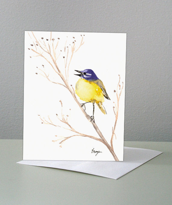 Yellow Wagtail Wildlife Bird Sumi-e - Art Card Brazen Design Studio White Smoke