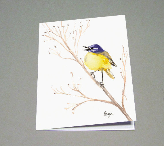 Yellow Wagtail Wildlife Bird Sumi-e - Art Card Brazen Design Studio White Smoke