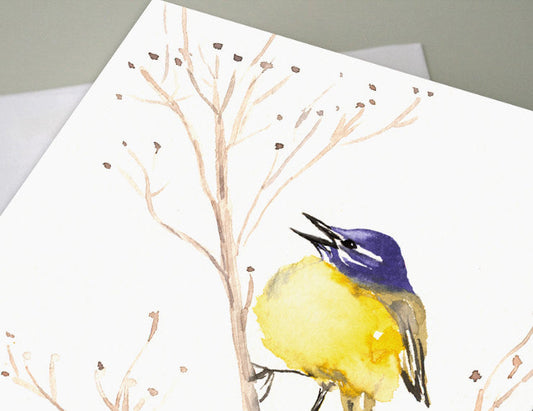 Yellow Wagtail Wildlife Bird Sumi-e - Art Card Brazen Design Studio Pale Goldenrod