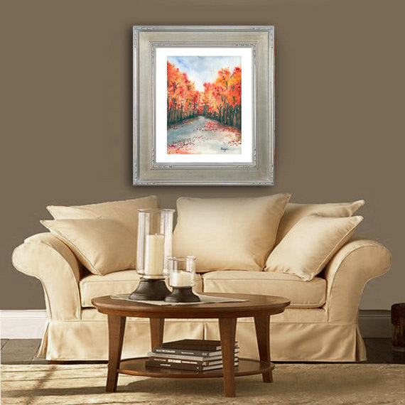 Watercolor Landscape Painting - Autumn Journey Fall Nature Woodland Scenic Art Print Brazen Design Studio Tan