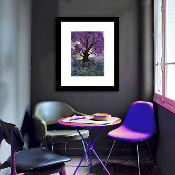 Art Print - Gothic Tree of Life Landscape - Watercolor Painting Brazen Design Studio Dark Slate Blue
