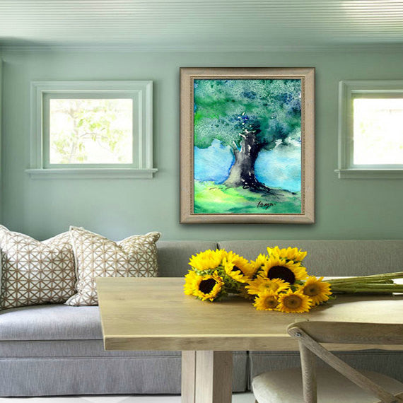 Woodland Oak Tree Nature Watercolor Painting Art Print Brazen Design Studio Gray