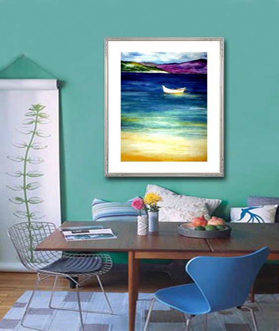 Watercolor Painting - Jamaica Caribbean Ocean Seascape Art Print Brazen Design Studio Pale Goldenrod