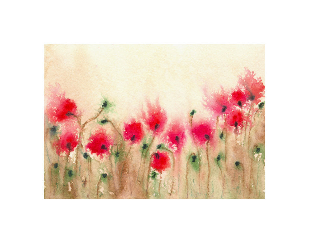 Field of Poppies - Art Print Wildflowers - Floral Watercolor Painting Brazen Design Studio Antique White