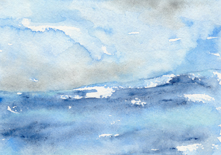 Watercolor Painting - Tempest Ocean Wave - Blue Seascape Art Print Brazen Design Studio Light Steel Blue