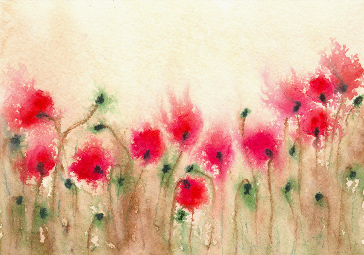 Field of Poppies - Art Print Wildflowers - Floral Watercolor Painting Brazen Design Studio Antique White