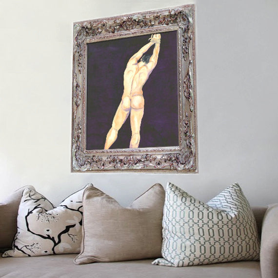 Watercolor Painting - Surrender Nude Male Figurative Art Print Brazen Design Studio Dark Slate Gray