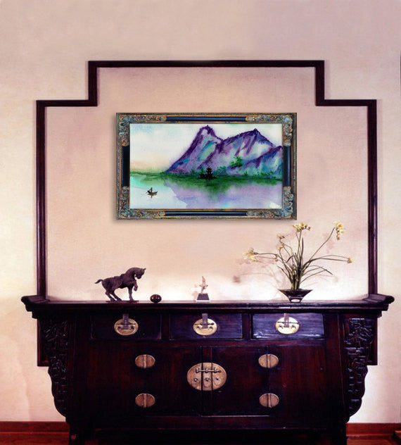 Watercolor Landscape Painting - Fishing At Dawn Seascape Art Print Brazen Design Studio Dark Gray