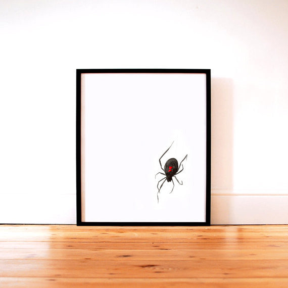 Ink Painting Art Print - Black Widow Spider Minimalist Sumi-e Print Brazen Design Studio Snow