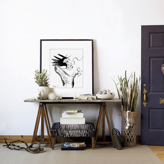 Ink Painting - Dragon Sumi-e - Featured in Etsy Finds - Art Print Brazen Design Studio White Smoke