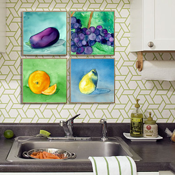 Still Life Watercolour Painting - Orange - Still Life Food - Kitchen Decor - Giclee Print Brazen Design Studio Dark Sea Green