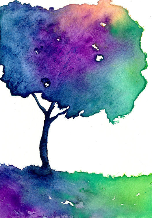 Watercolor Painting - Rainbow Hue Tree Modern Art Print Brazen Design Studio Dark Orchid