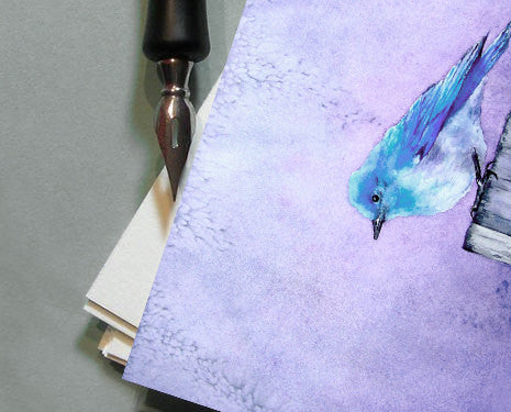 Bluebird Bliss Watercolour Painting Art Card Brazen Design Studio Lavender