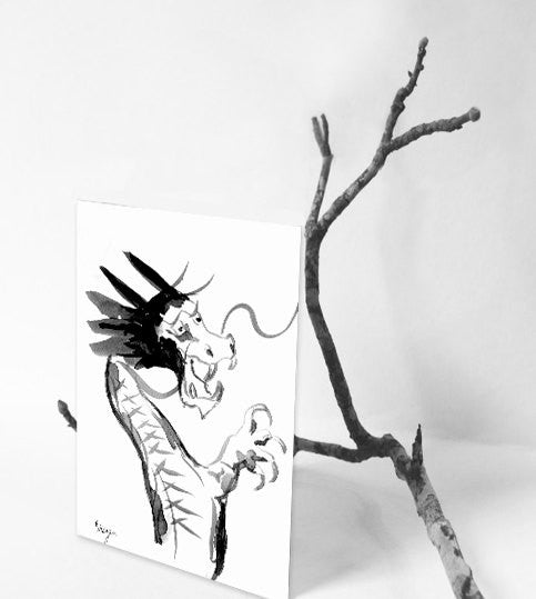 Asian Dragon Sumi-e Art Card Brazen Design Studio Black