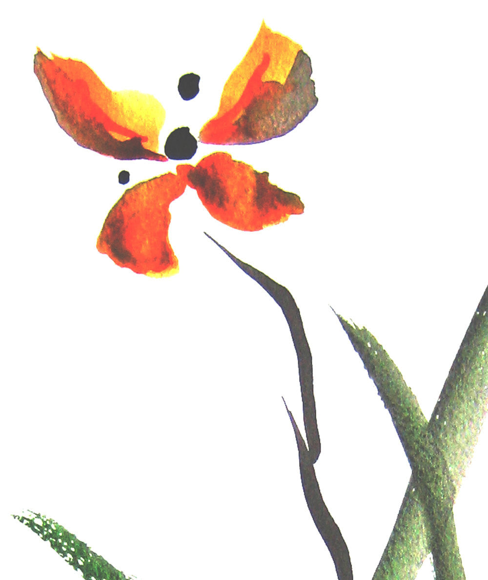 Butterfly Orchid Sumi-e Zen Art Card Brazen Design Studio Tomato