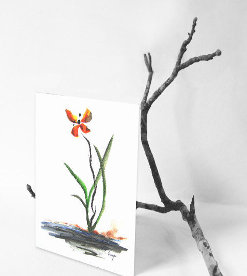 Butterfly Orchid Sumi-e Zen Art Card Brazen Design Studio Sienna