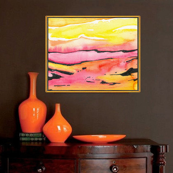 Watercolor Painting - Abstract Art Pattern Land Lines Landscape Print Brazen Design Studio Light Coral