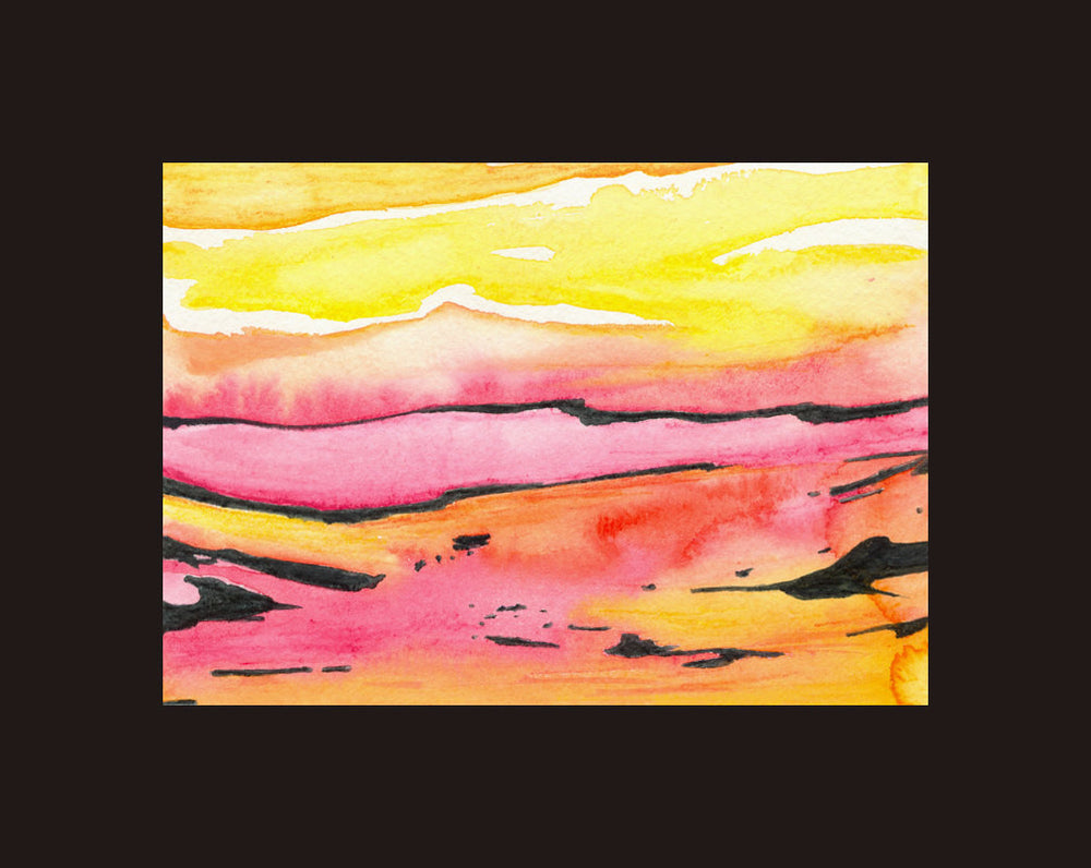Watercolor Painting - Abstract Art Pattern Land Lines Landscape Print Brazen Design Studio Light Pink