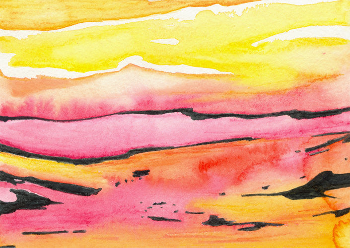 Watercolor Painting - Abstract Art Pattern Land Lines Landscape Print Brazen Design Studio Light Pink