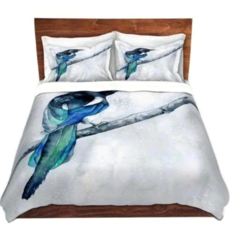 Magpie Duvet Cover - Bird Nature Modern Bedding - Twin Queen or King Size Duvet or Comforter Brazen Design Studio Light Gray