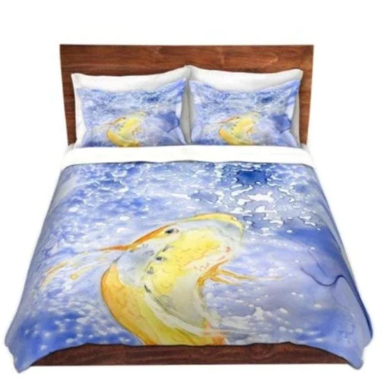 Gold Koi Duvet Cover - Japanese Carp Nature Modern Bedding - Twin Queen or King Size Duvet or Comforter Brazen Design Studio Gray