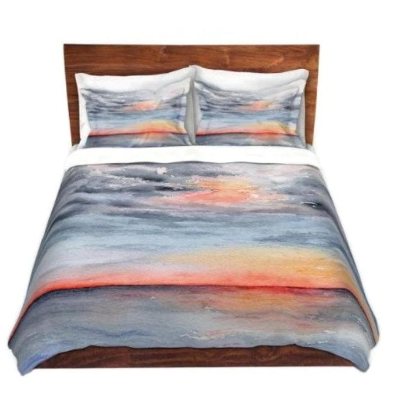 Ocean Sunset Duvet Cover - Seascape Nature Modern Bedding - Twin Queen or King Size Duvet or Comforter Brazen Design Studio Dark Gray