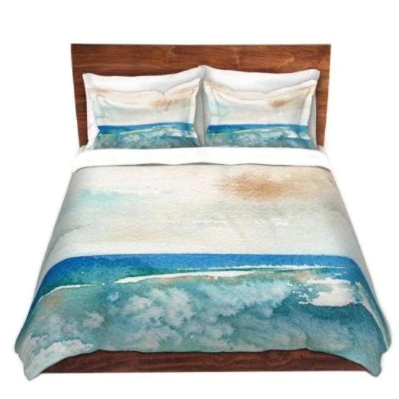 Abstract Ocean Duvet Cover - Sunny Days - Seascape Nature Modern Bedding - Twin Queen or King Size Duvet or Comforter Brazen Design Studio Light Gray