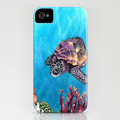 Sea Turtle iPhone Samsung Case - Ocean Life Watercolor Painting - Cell Phone Cover Brazen Design Studio Light Sea Green