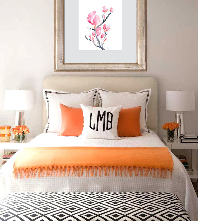 Watercolor Painting - Japanese Magnolia Floral Sumi-e Art Print Brazen Design Studio Coral