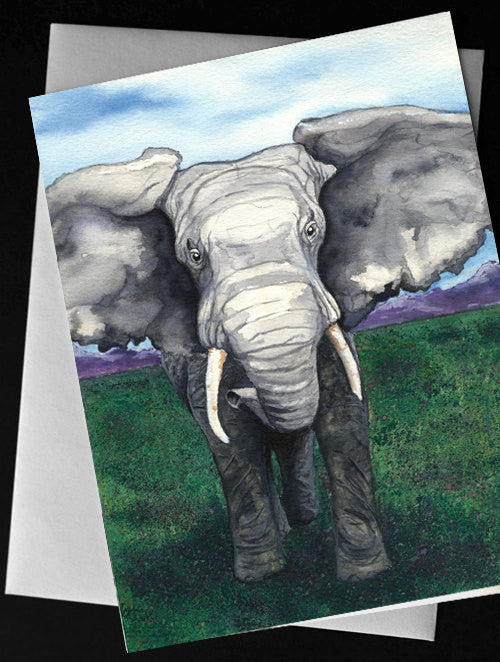 Elephant African Wildlife Watercolour Art Card Brazen Design Studio White Smoke