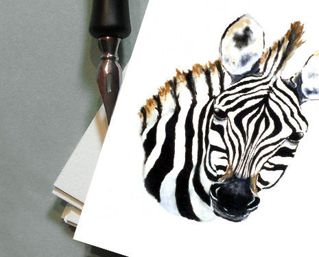 Zebra African Wildlife Watercolour Painting Art Card Brazen Design Studio Black