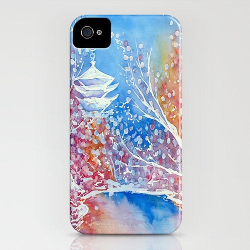 Floral Phone Case Japanese Temple - Cherry Blossoms Painting - Designer iPhone Samsung Case Brazen Design Studio Cornflower Blue