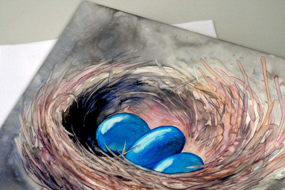 New Beginnings - Blue Robin Egg Painting - Art Card Brazen Design Studio Dark Cyan