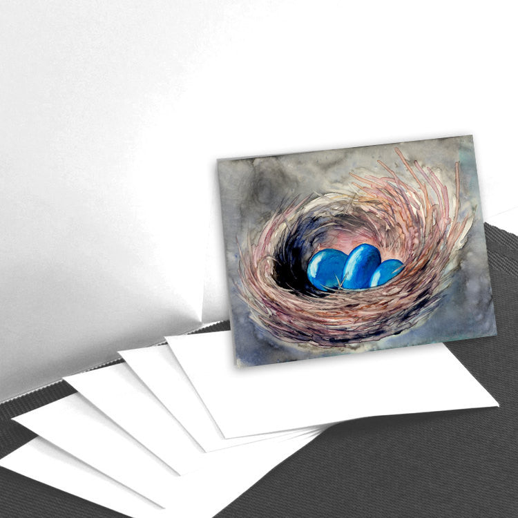 New Beginnings - Blue Robin Egg Painting - Art Card Brazen Design Studio Dark Gray