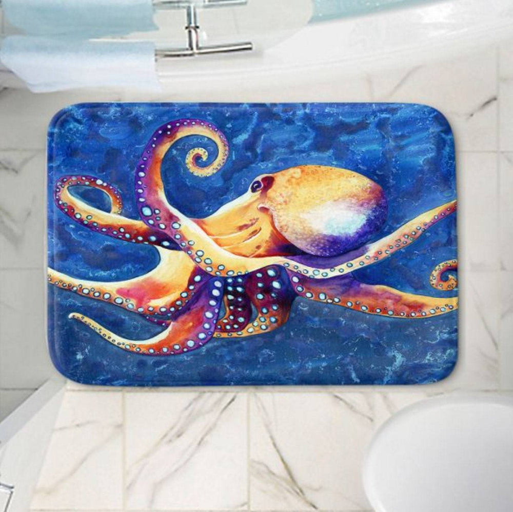 Octopus Bath Mat - Ocean Life Bathroom Mats - Wildlife Bath Decor - Bathroom Rugs - Home Decor Brazen Design Studio Dark Slate Blue