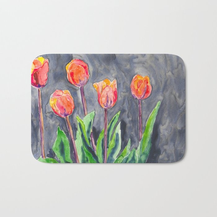 Tulips Bath Mat - Floral Bathroom Mats - Tulip Flower Bath Decor - Bathroom Rugs - Home Decor Brazen Design Studio Lavender