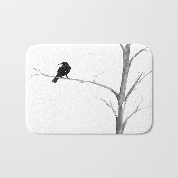 Raven in a Tree Bath Mat - Wildlife Bathroom Mats - Bird Bath Decor - Bathroom Rugs - Home Decor Brazen Design Studio Lavender