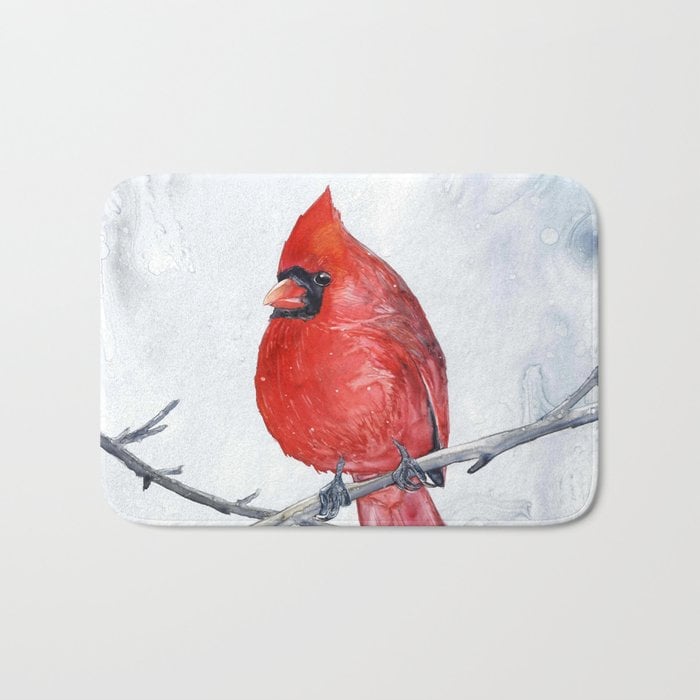Cardinal Bath Mat - Wildlife Bathroom Mats - Bird Bath Decor - Bathroom Rugs - Home Decor Brazen Design Studio Lavender