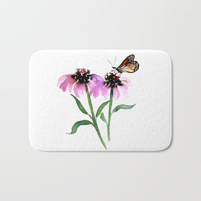 Monarch Butterfly Bath Mat - Landscape Bathroom Mats - Bath Decor - Bathroom Rugs - Home Decor Brazen Design Studio Lavender