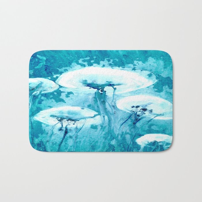 Jellyfish Bath Mat - Nature Bathroom Mats - Bath Decor - Bathroom Rugs - Home Decor Brazen Design Studio Light Sea Green